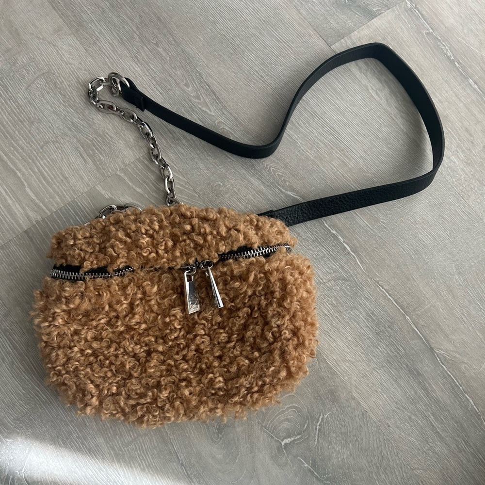 Zara Faux Teddy Fur Pouch Cross Body Pouch Bag - Picture 5 of 9